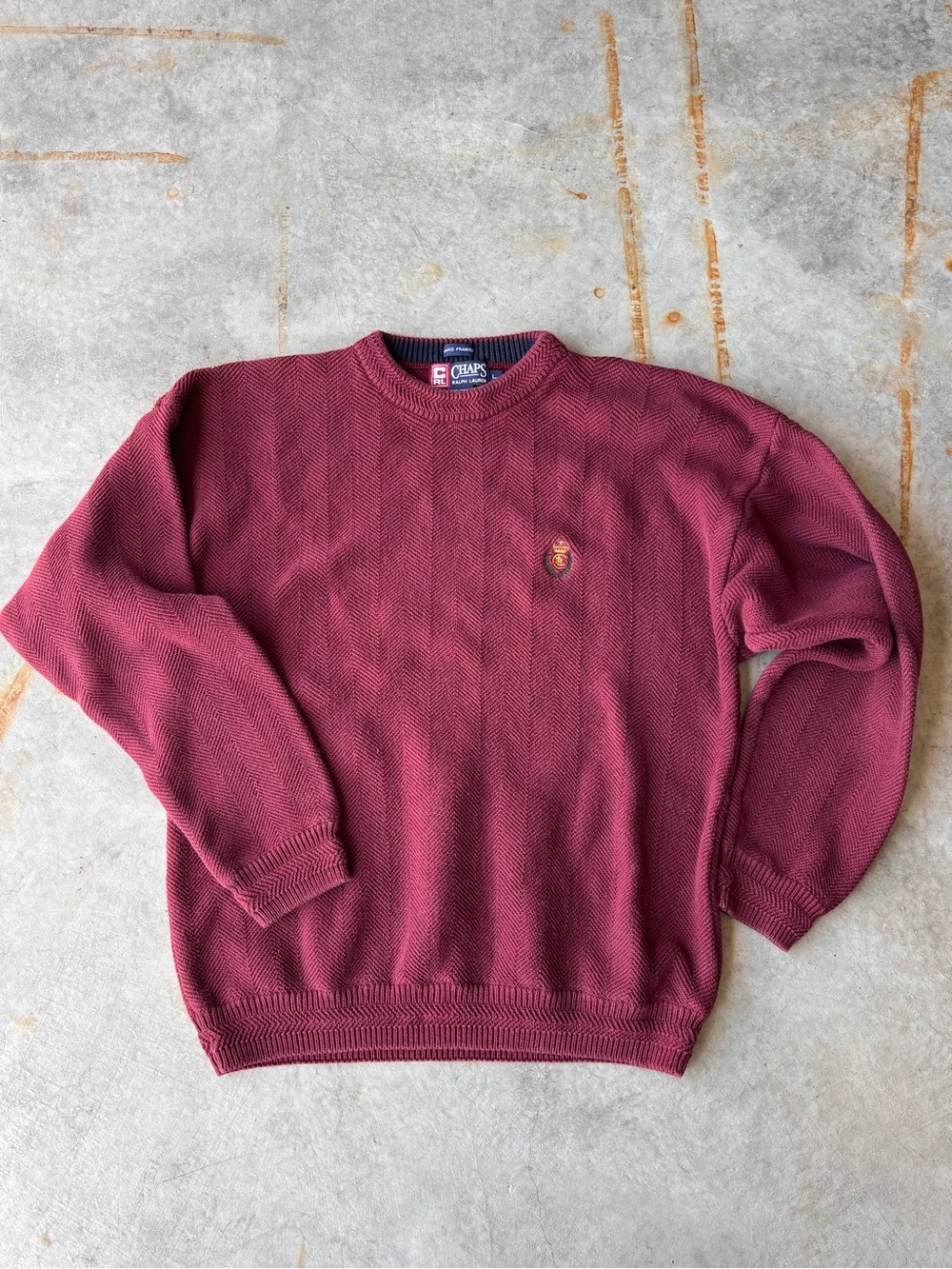 Vintage 90s Ralph Lauren Chaps Burgundy Hand Framed Knit Sweater Large Crewneck